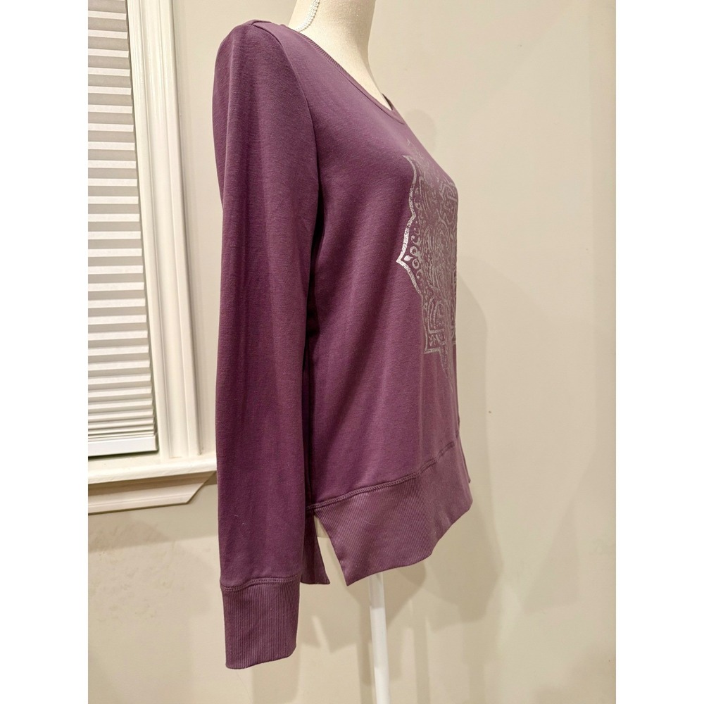 Gaiam Womens Purple w Silver Mandala Long Sleeve Sweatshirt Soft Yoga Pullover M - Picture 2 of 4